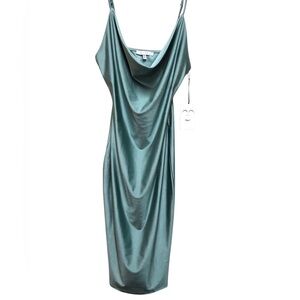 Iris N.W.T. Satin Drape Soft Sage Green Mini Dress.Size Small Formal Party Cowl